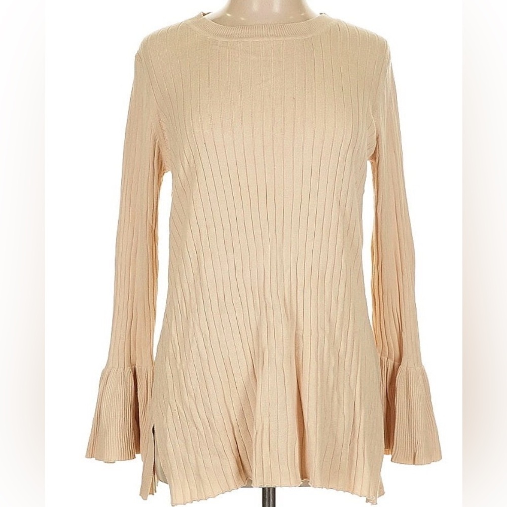 Du Jour Women's Ribbed Bell-Sleeve Pullover Seeater - Cream